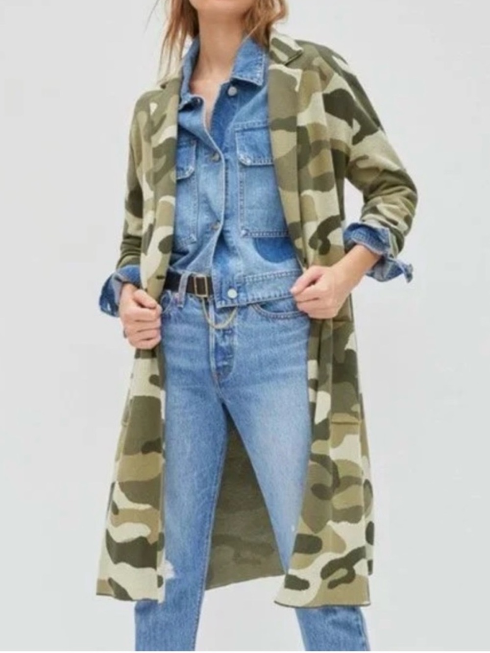 Anthropologie Maeve Kieran Knit Camo Duster Cardigan Size Large